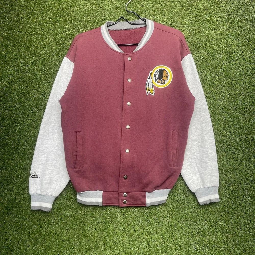 Vintage Washington Redskins Jacket Mens Medium Varsity Snap Closure Majestic